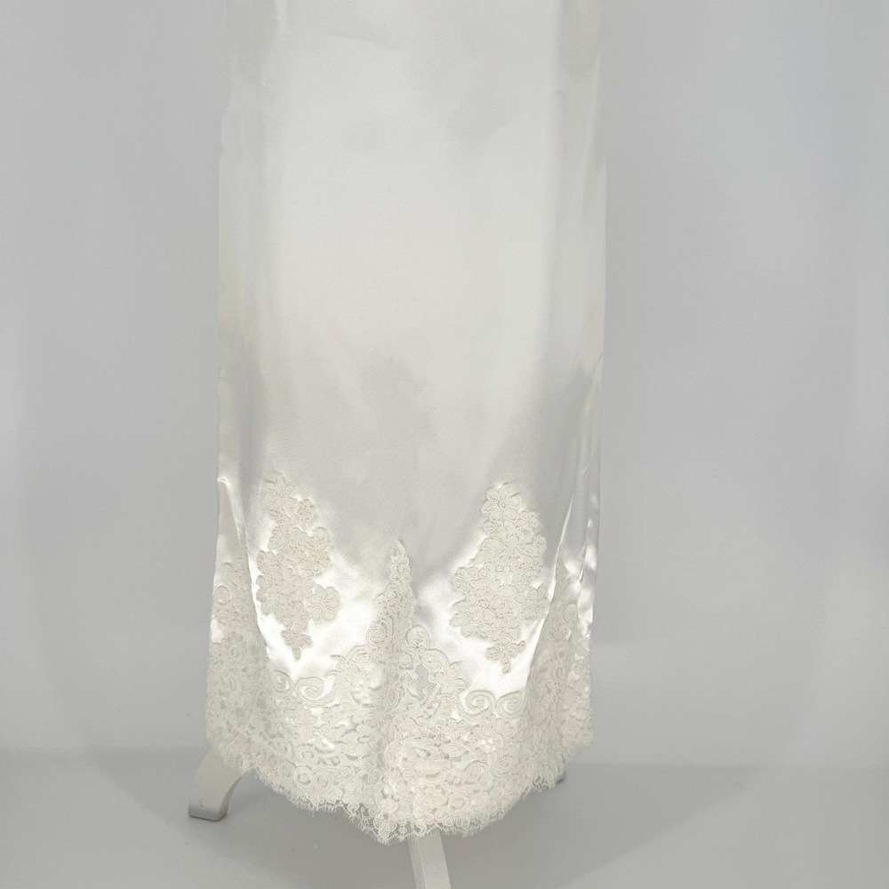 Vintage 90s Satin Lace Wedding Dress S Off Shoulder Long Sleeve Minimalist - Picture 5 of 15